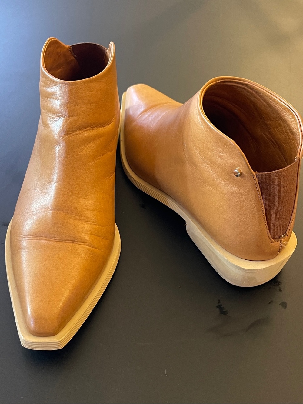 La CANADIENNE Tan Leather Pointed Toe Ankle Booties